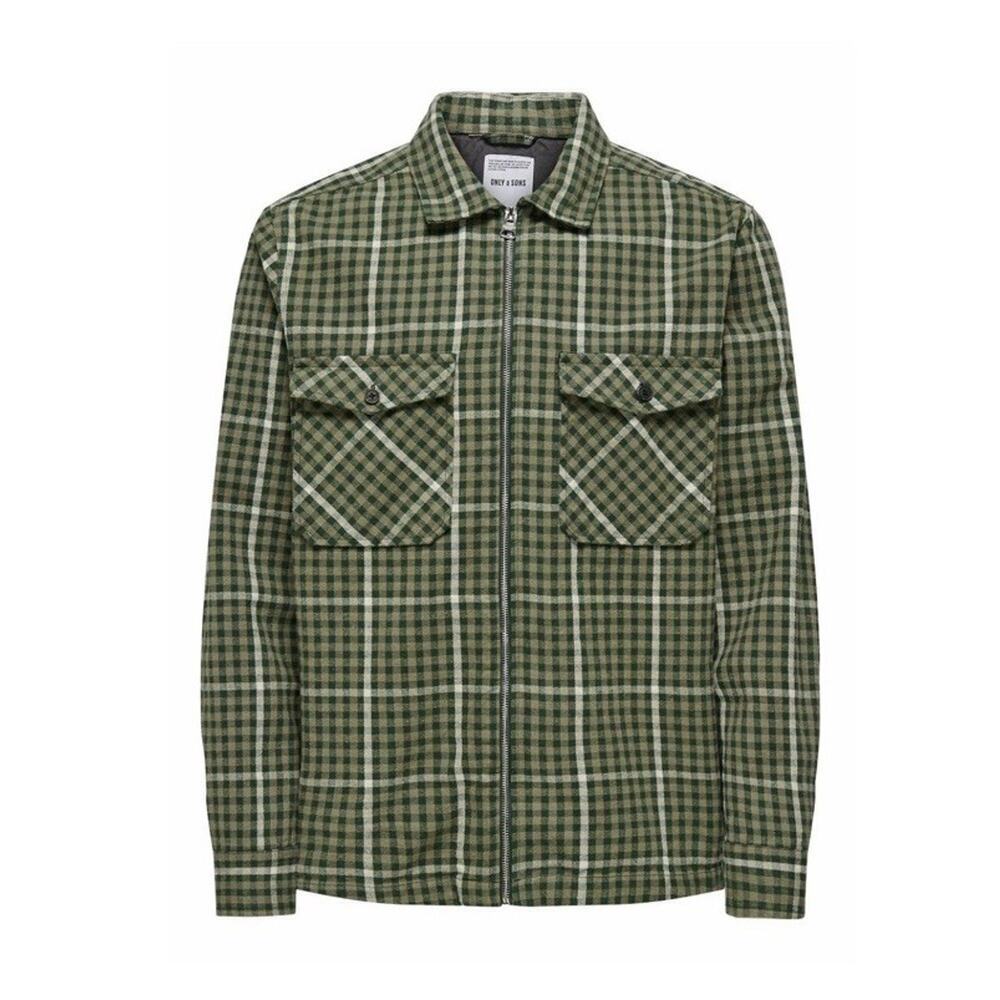 ONLY & SONS Tyson Check Mens Zip-Up Overshirt - SPRUCE Men’s Large